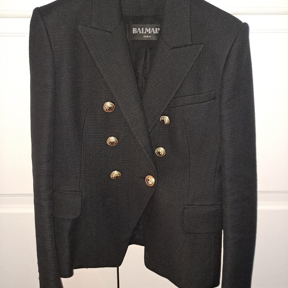 Authentic Balmain double breasted black jacket blazer size 42